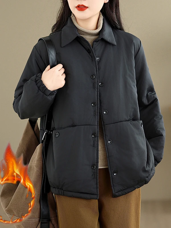 Casual Loose Collar Pure Color Patchwork irt Women's Winter Thiened Korean Sle Anti-Aging Cotton Jaet Outerwear