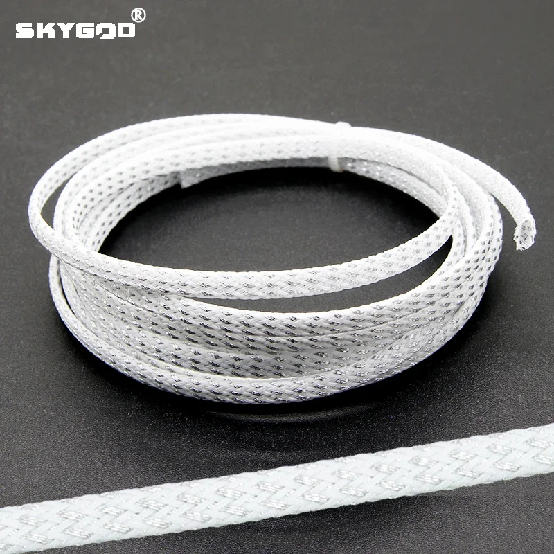 

1~50m White Silver PET Braid Sleeve 2/4/6/8/10/12/16/20/25mm High Density Snake Skin Cable Wrap Sheath For Electric Cables