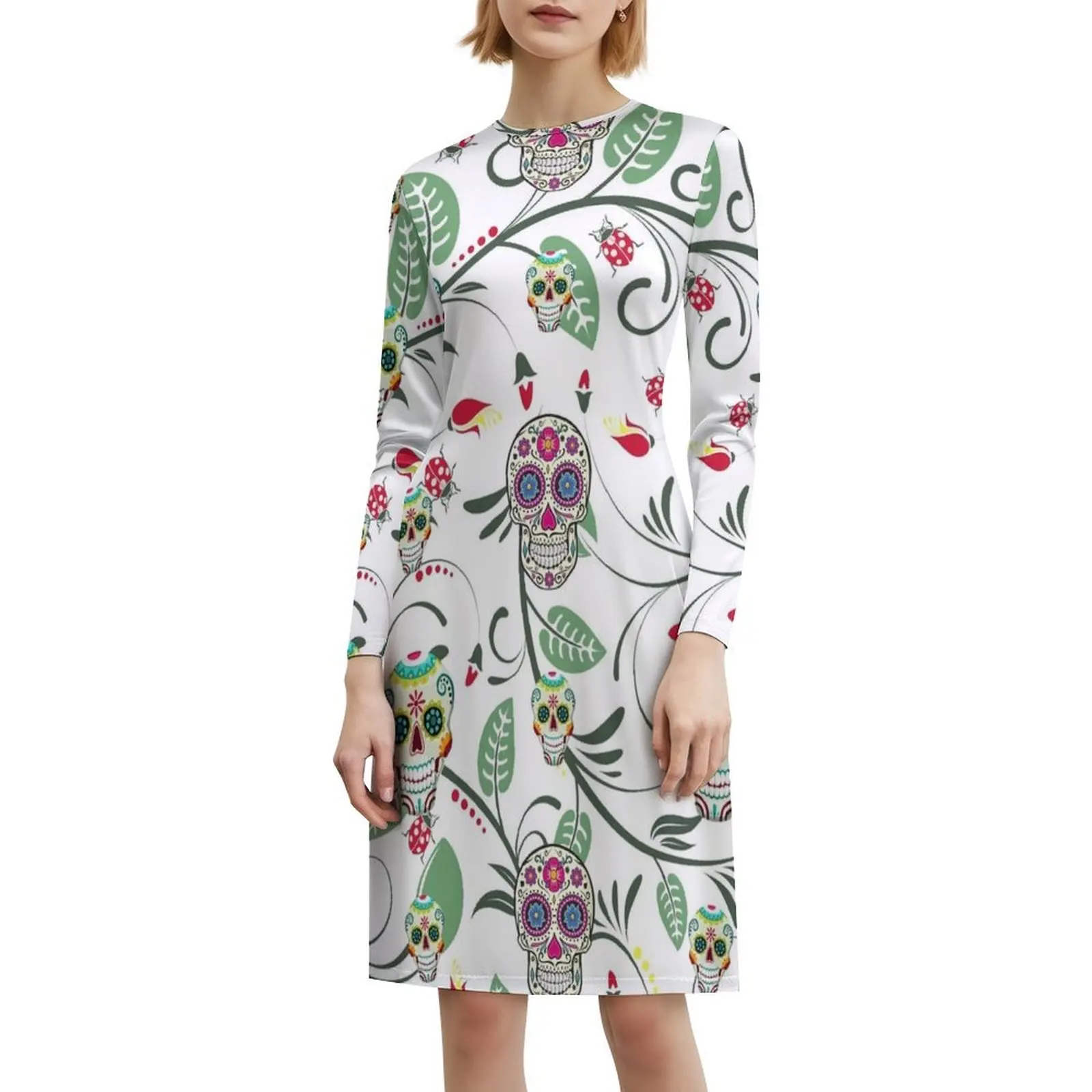 حديقة جمجمة السكر. فستان مثير للإجازات للنساء على الشاطئ وحفلات أعياد الميلاد فستان قصير على شكل جمجمة السكر وجمجمة السكر موضة السهرة #6