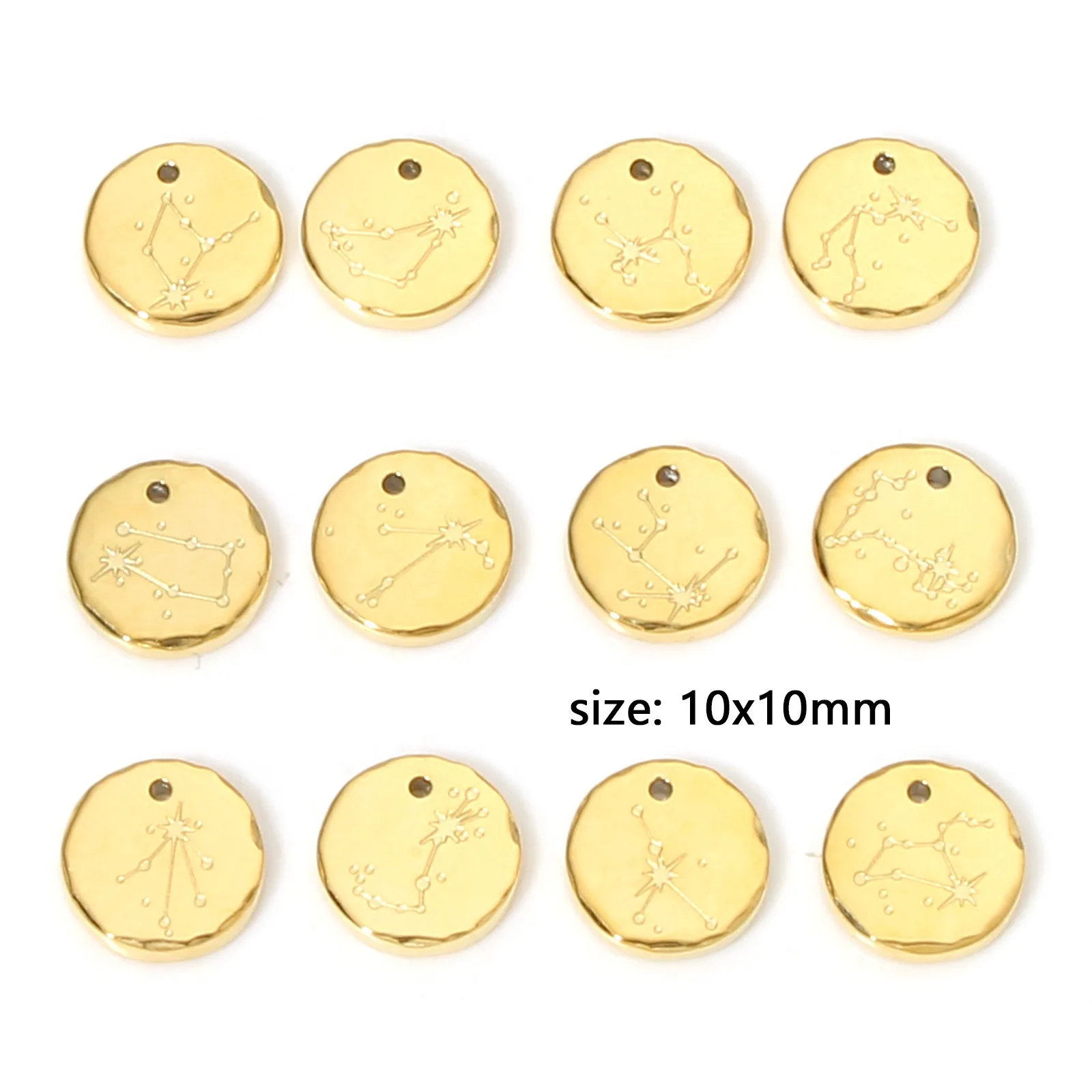 

Stainless Steel 12 Constellation Charms For Jewelry Making Gold Color Stylish Round Zodiac Sign Pendant Diy Necklace Supplies