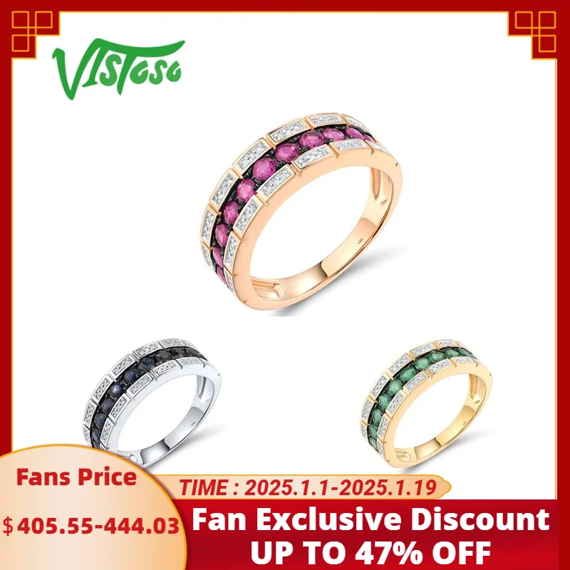 

VISTOSO Real 14K 585 Rose White Yellow Gold Rings For Women Sparkling Emerald Ruby Sapphire Diamonds Wedding Gift Fine Jewelry