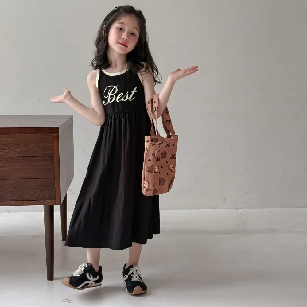 

2025 New Summer Children Dress Clothes Little Girl Cotton Casual Sleeveless Dresses 2 To 9 Years Toddler Kids Suspender Dress