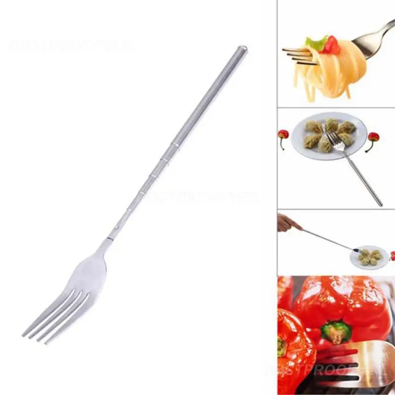 1~10PCS Stainless Steel Western Style BBQ Dinner Fruit Dessert Long Cutlery Forks Telescopic Extendable Fork Kitchen Tool Fruit