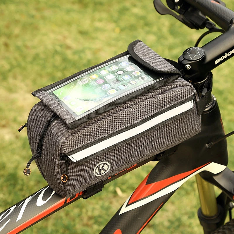 Touch Screen Waterproof Bicycle Mobile Phone Tube Bag 6.4 Inches Phone Case Storage MTB Bike Cycling Top Front Frame Bags