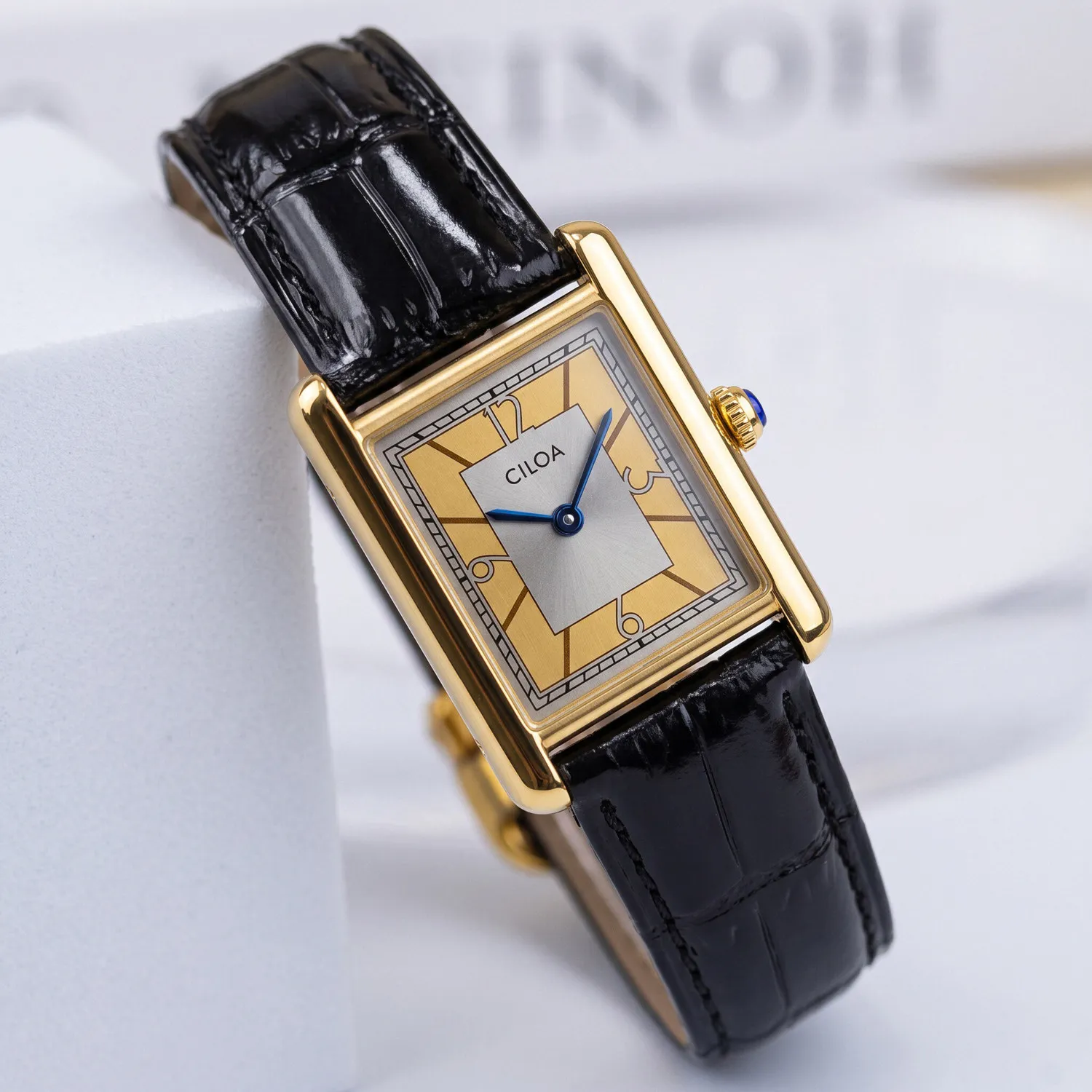 Men's Square Quartz Watch with Alloy Case 26mm Wide 8mm Thick Calendar Function at 6 O'clock Leather Strap 3ATM