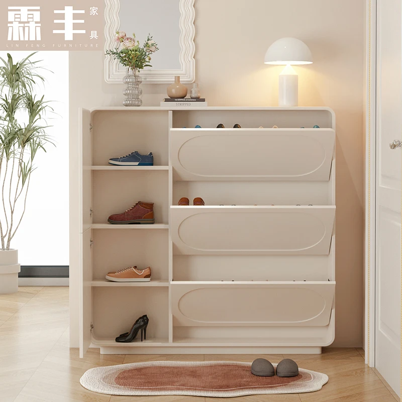 Solid wood ultra-thin tipping bucket shoe cabinet, extremely narrow at the door of the household, small apartment