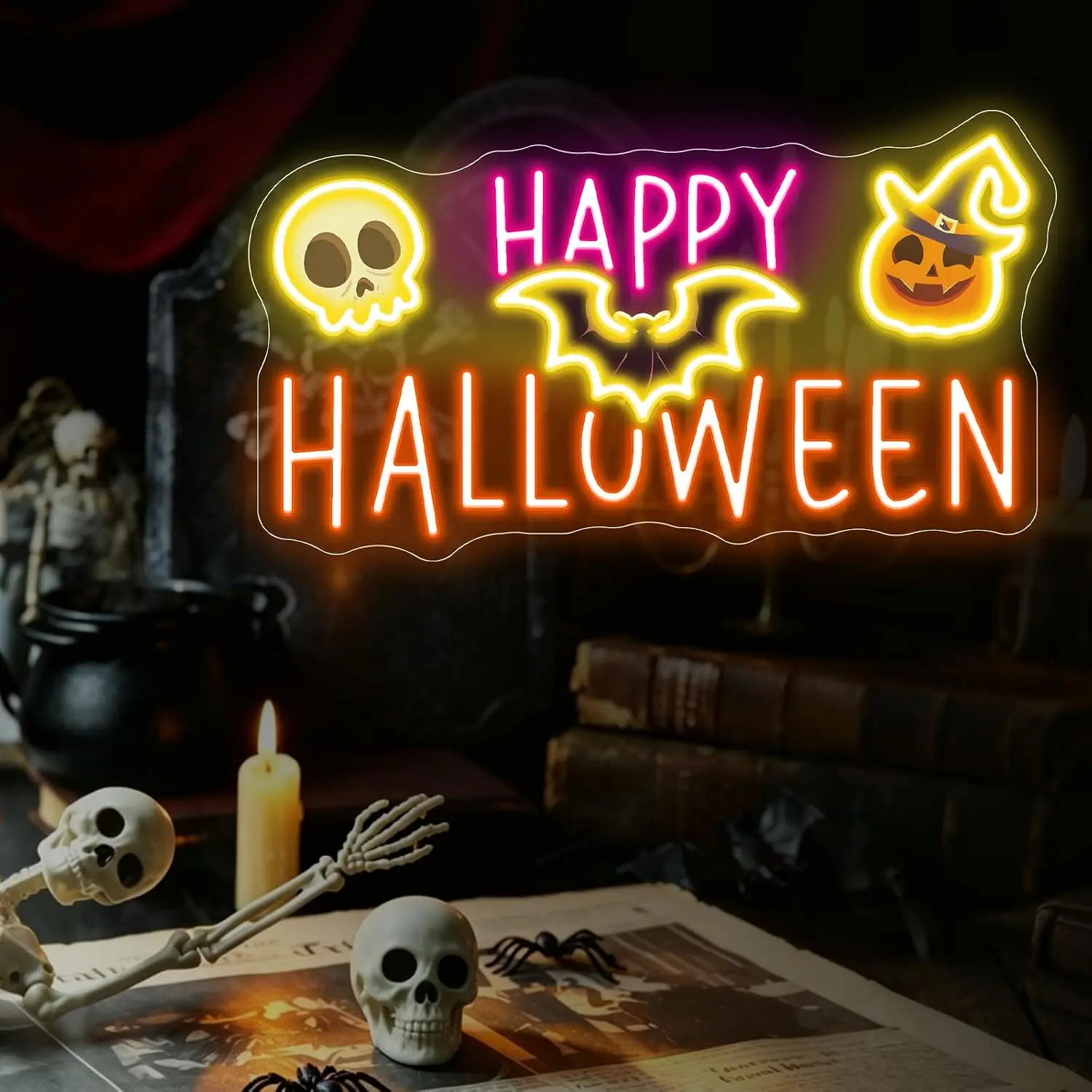 Happy Halloween Neon Sign LED Glowing Sign for Party Home Bedroom Bar Gaming Room Window Wall Decor USB Powered Neon Light Gift