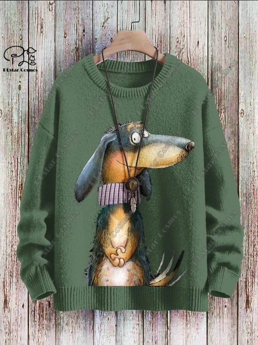 Unisex Animal Series 3D Printing Casual Sweater, Unisex, Cachecol bonito, Dog Art Print, Retro, Feio, Novo, Inverno, G-2