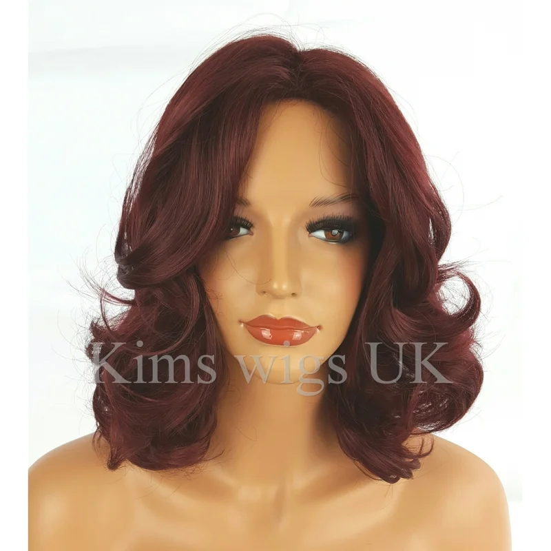 Full Short Women Fashion Curly Bordeaux Red Shoulder Length