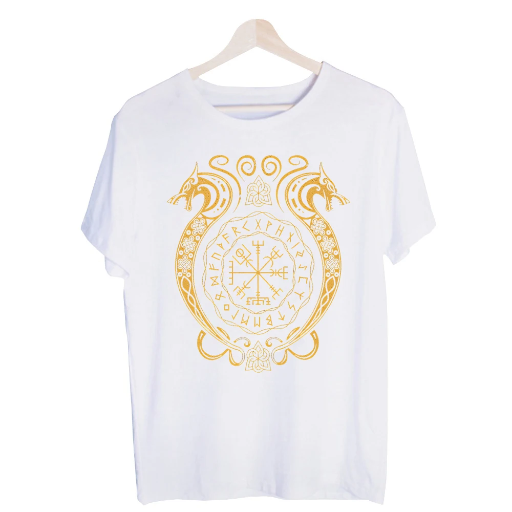 Men's Viking-Inspired Rune Graphic Tee, Short Sleeve Crew Neck T-Shirt for Casual Streetwear and Daily Wear