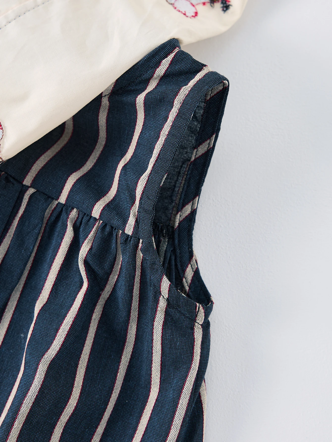 Robe d'été décontractée pour filles, jupe rayée à grand revers, sans manches, brodée