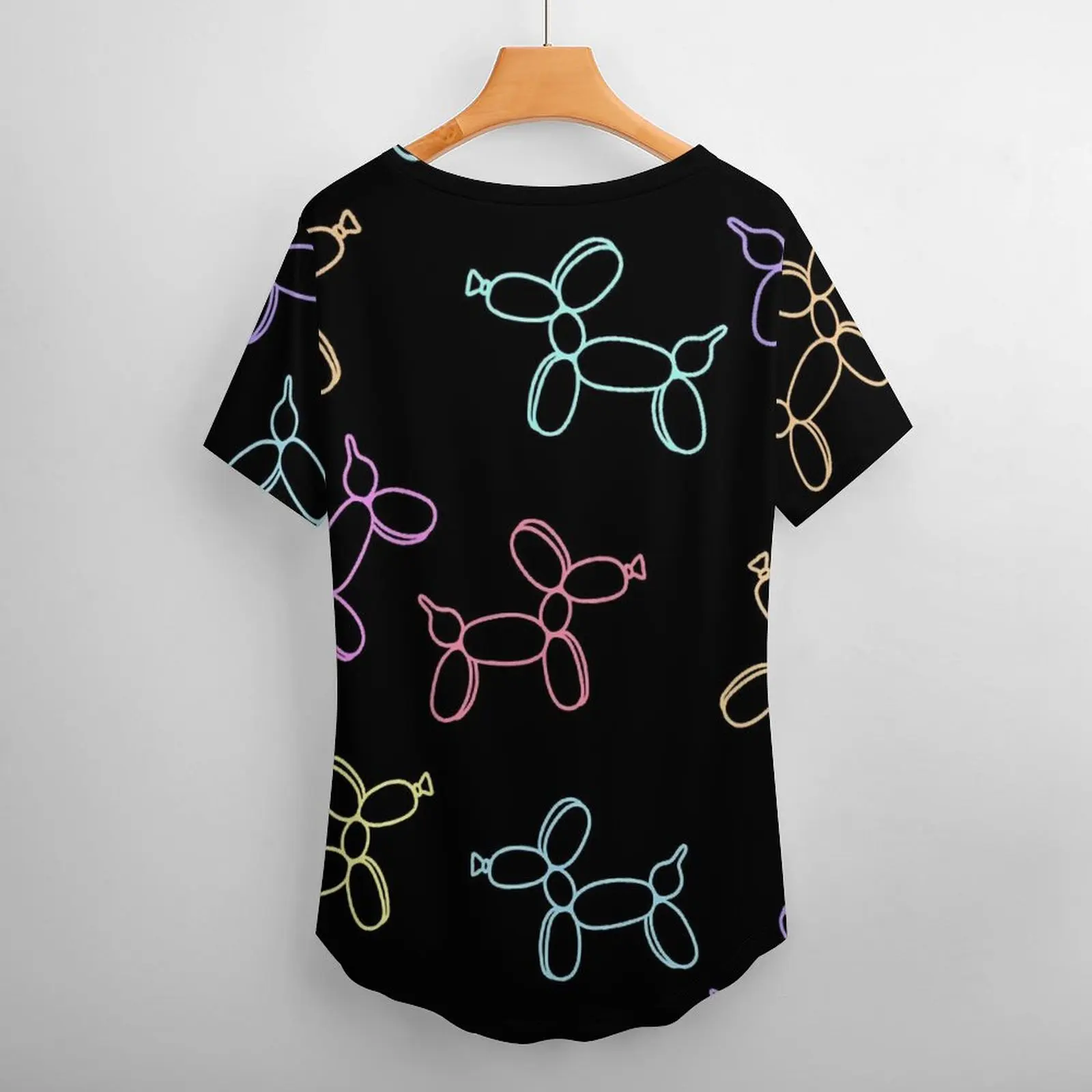 Balloon Dogs T-Shirt Colorful Animal Vintage V Neck T Shirts Short Sleeve Simple Tshirt Summer Custom Tops Big Size 2XL 3XL