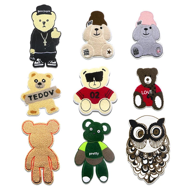 Sunglasses Hat Bean Bear Cross Owl Chenille Icon Towel Embroidery Applique Patch For Clothing DIY Iron on Patch on the stickers