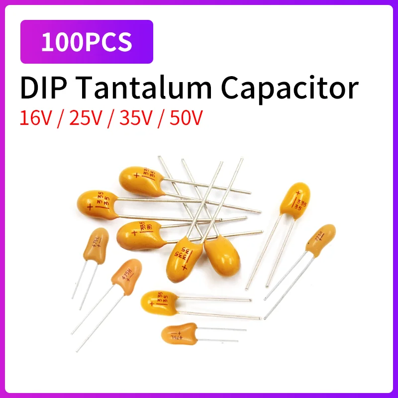 

100 шт. танталовый конденсатор DIP 16 В 25 В 35 В 50 В 0,1 0,15 0,22 0,33 0,47 1 2,2 3,3 4,7 6,8 10 15 22 33 47 100 104 105 106 225 мкФ