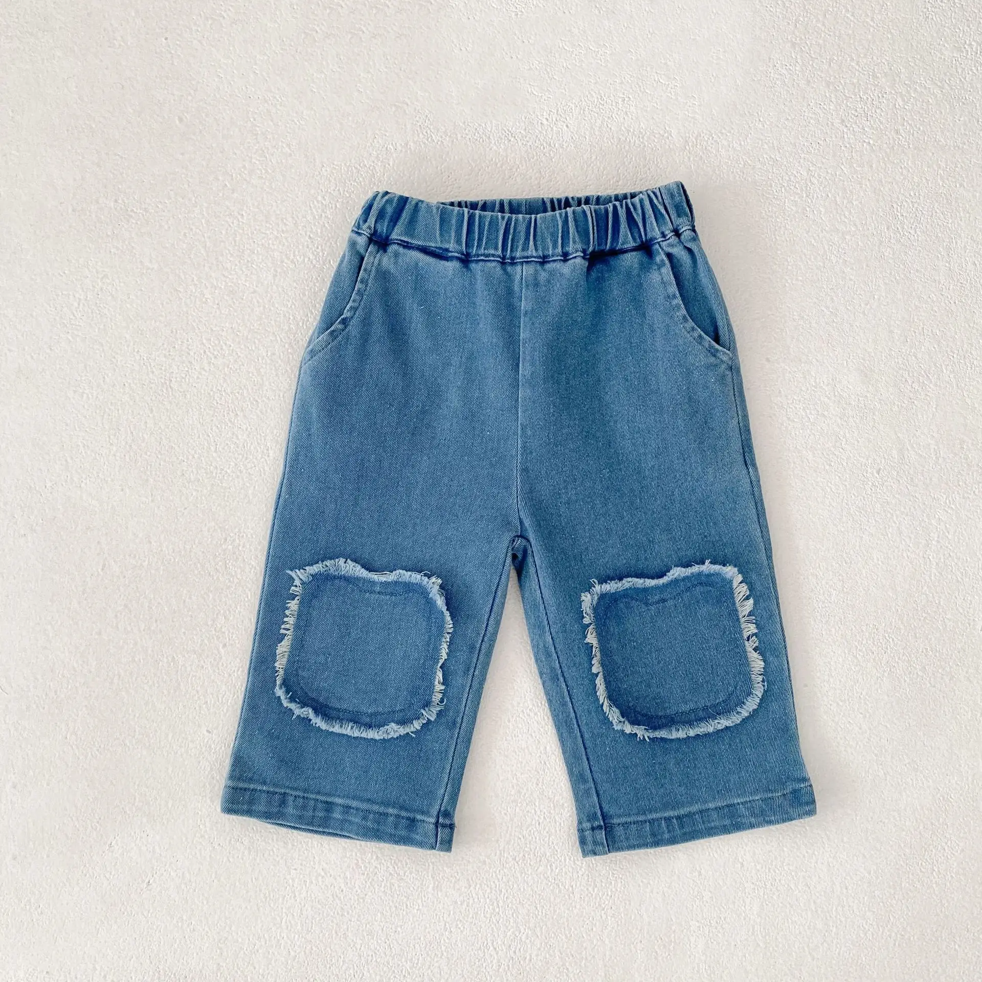 

2025 Autumn New Baby Boy Large Pocket Jeans Solid Girls Casual Pants Loose Toddler Trousers Kids Harem Pants Infant Clothes