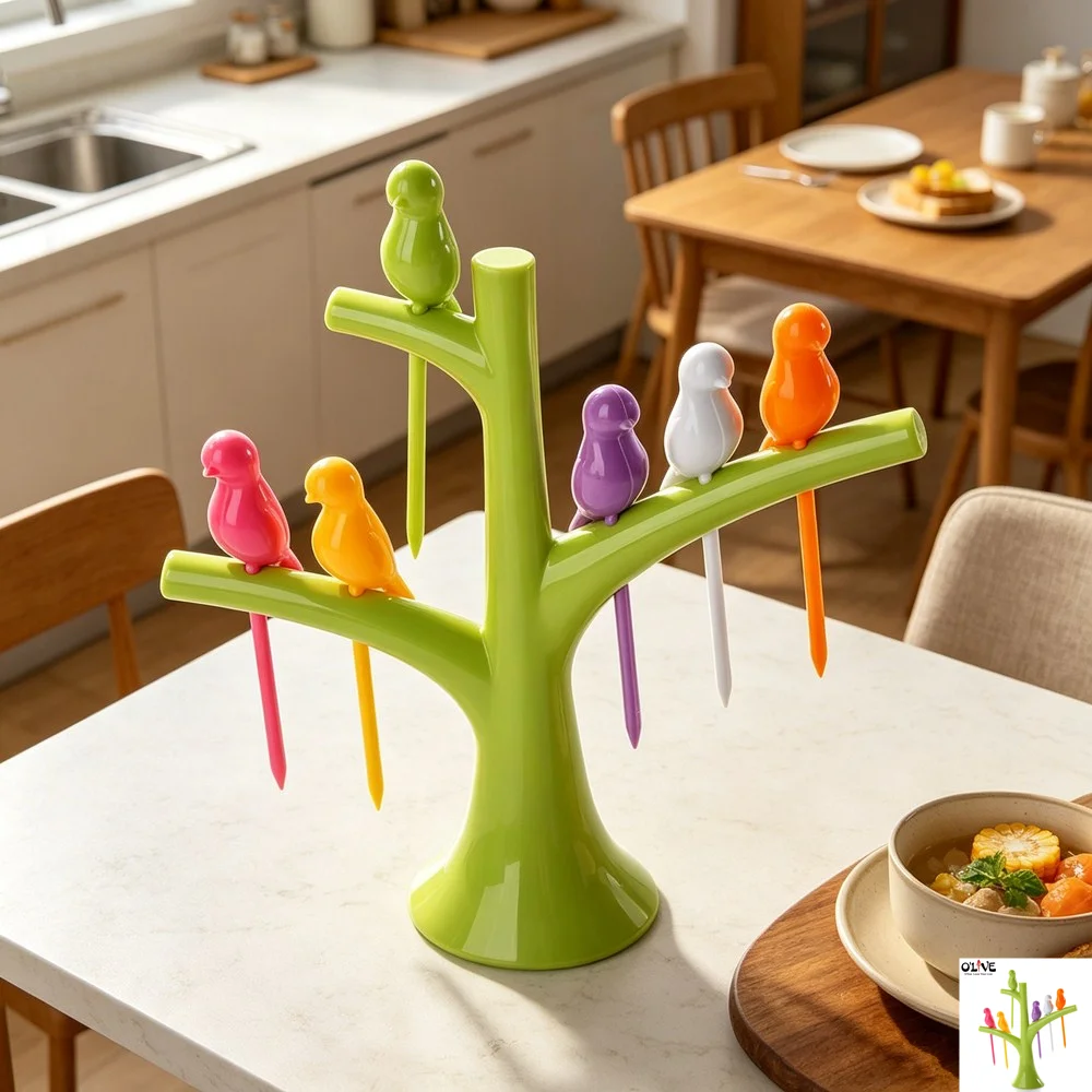 Branch Bird Fruit Fork Mini Cartoon Children Snack Cake Dessert Food Pick Toothpick Bento Lunches Party Decor Random Color