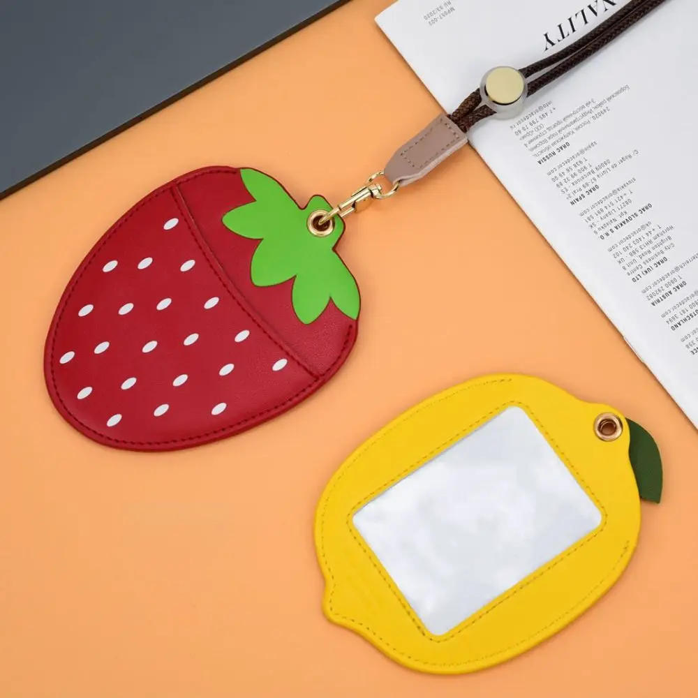 Long Lanyard Cartoon Fruit Card Holder Strawberry Fashionable Work Card Badge Holder Creative Portable ID Card Protector