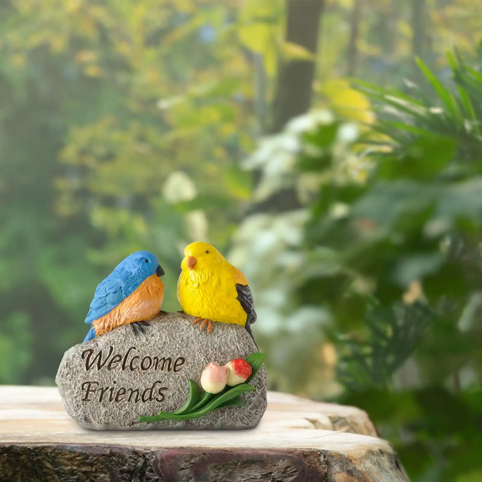 

Resin Garden Statue Decoration Modern Indoor Bird on Stone Figurine Sculpture for Yard Porch Planter Plant Pots Flower Bed