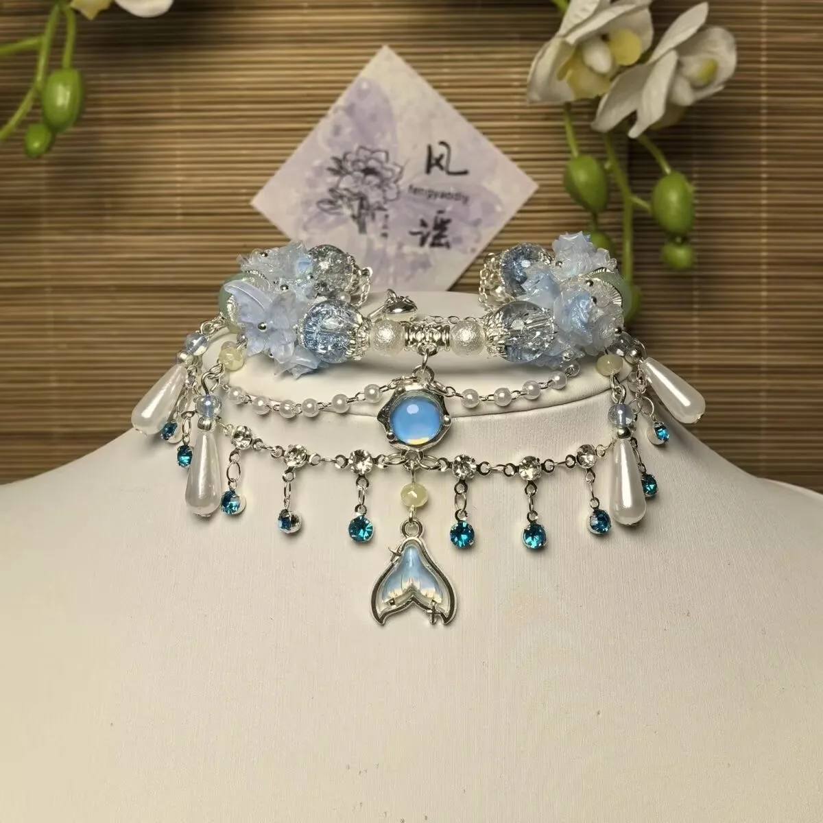 لانبو |   شلالات حورية البحر، سوار فراشة ذيل التصميم الأصلي أزرق رائع على الطراز القديم هدية على الطراز الصيني