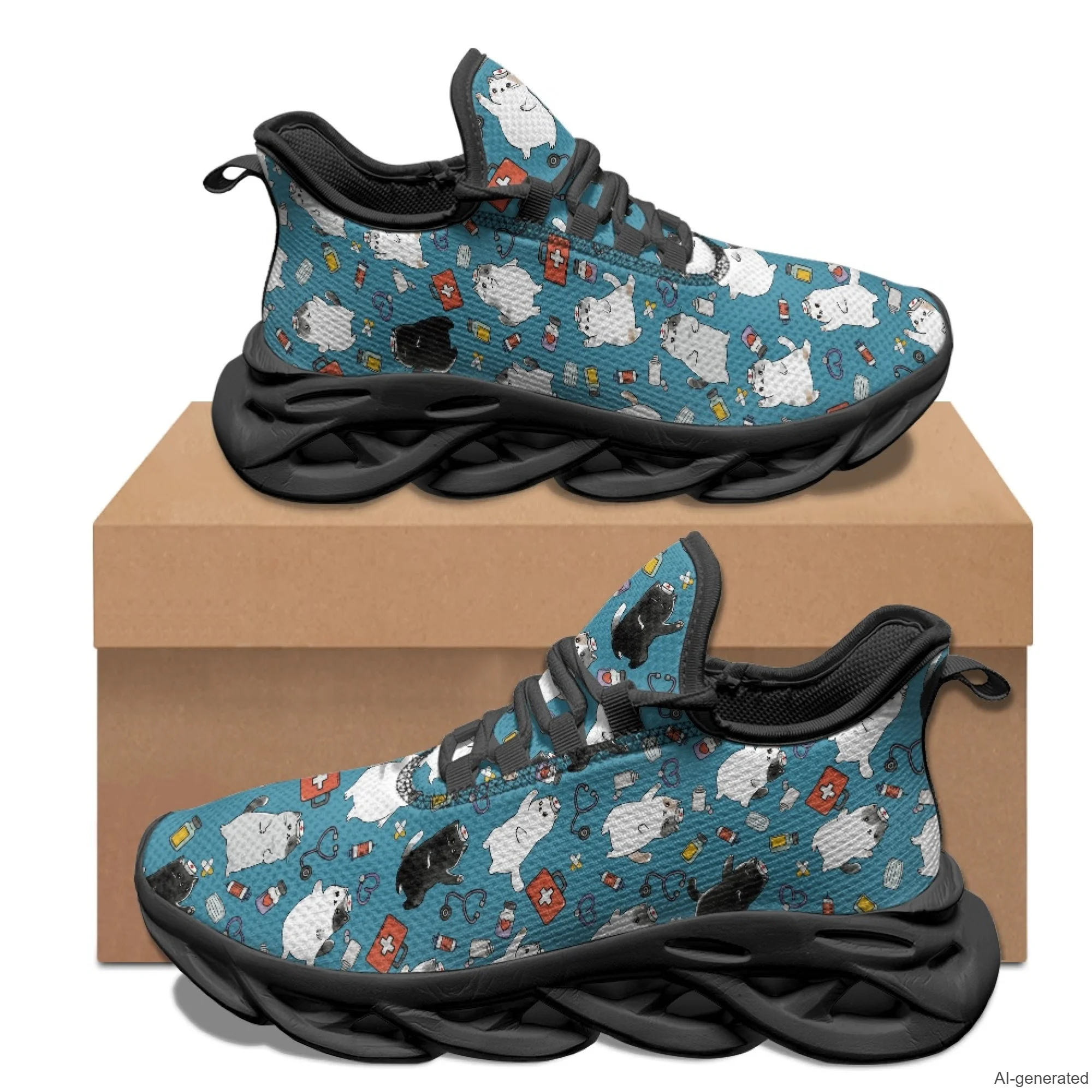 XIXIRIMIDO Max Soul Shoes Cartoon Cat Medical Pattern Print Running Shoes for Men Casual Fashion Women Snakers Walking Shoes