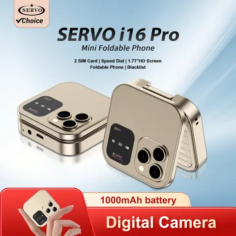 SERVO i16PRO 2G GSM Dual SIM Flip Mini teléfono móvil grabación de llamadas automáticas marcación de velocidad voz mágica Radio FM teléfono pequeño plegable tipo C
