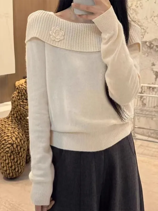 الحلو لينة Sle طويلة Sve محبوك سترة المرأة Faion 2025 جديد الخريف الشتاء التخسيس الزخرفية ثلاثية الأبعاد زهرة #4