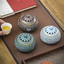 Chinese enamel colored high-end incense burner, home lotus incense holder with tangled branches, retro decorative incense burner