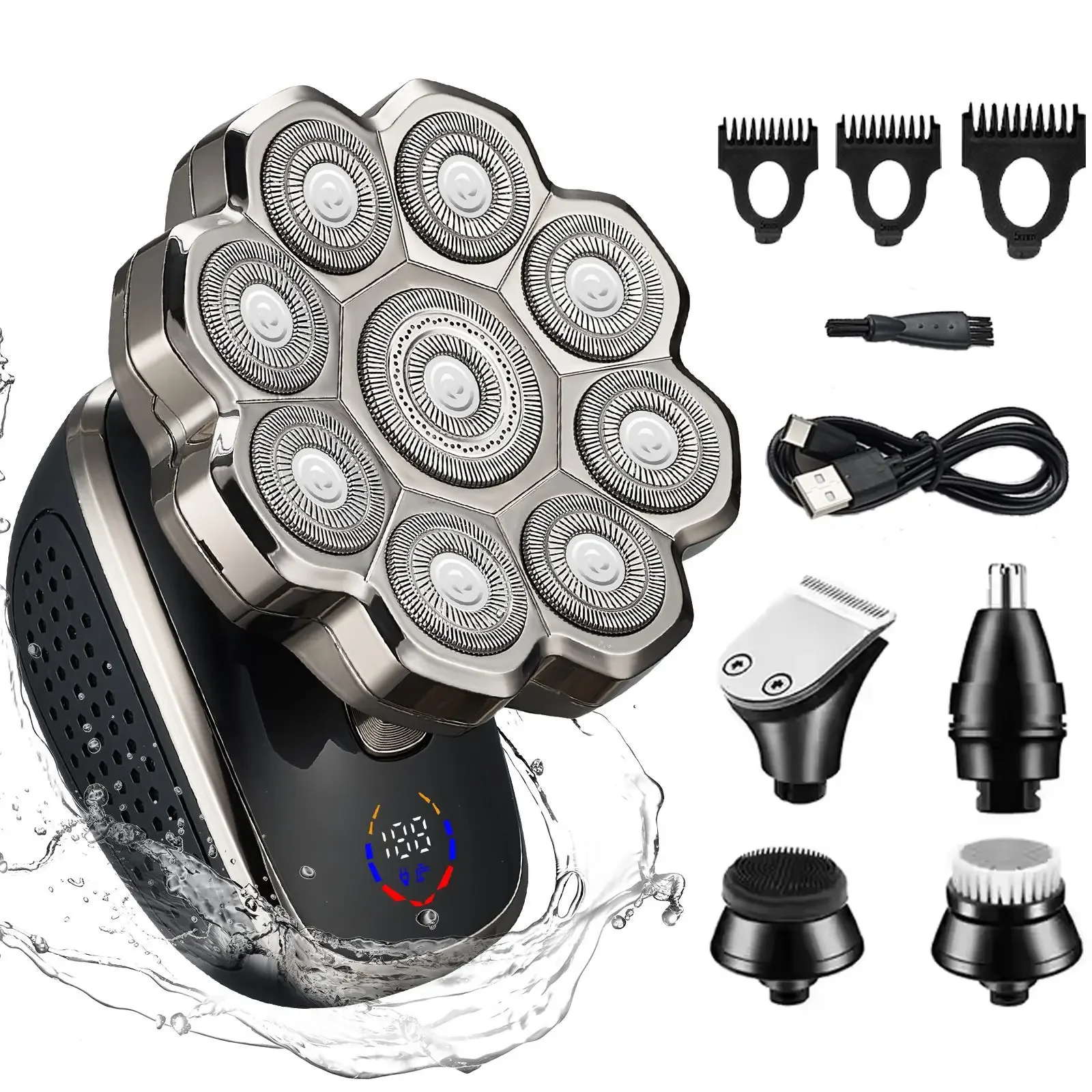 Rasoir électrique 9D pour hommes, affichage numérique, étanche, Machine à tête chauve, couteau à aspiration magnétique, couteau à barbe, 2025