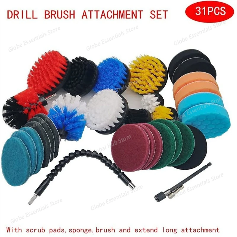 

31pc Multipurpose Car Cleaning Brush Set Electric Drill Attachment Tool Power Brush Car Polisher Detailing Brush Kit