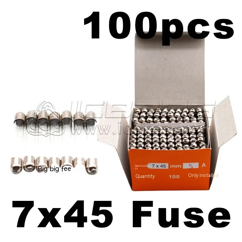 Glass Tube Fuse 7 * 45 MM, 100 Pieces/box, 5A 6A 8A 10A Core Fuse 7x45mm