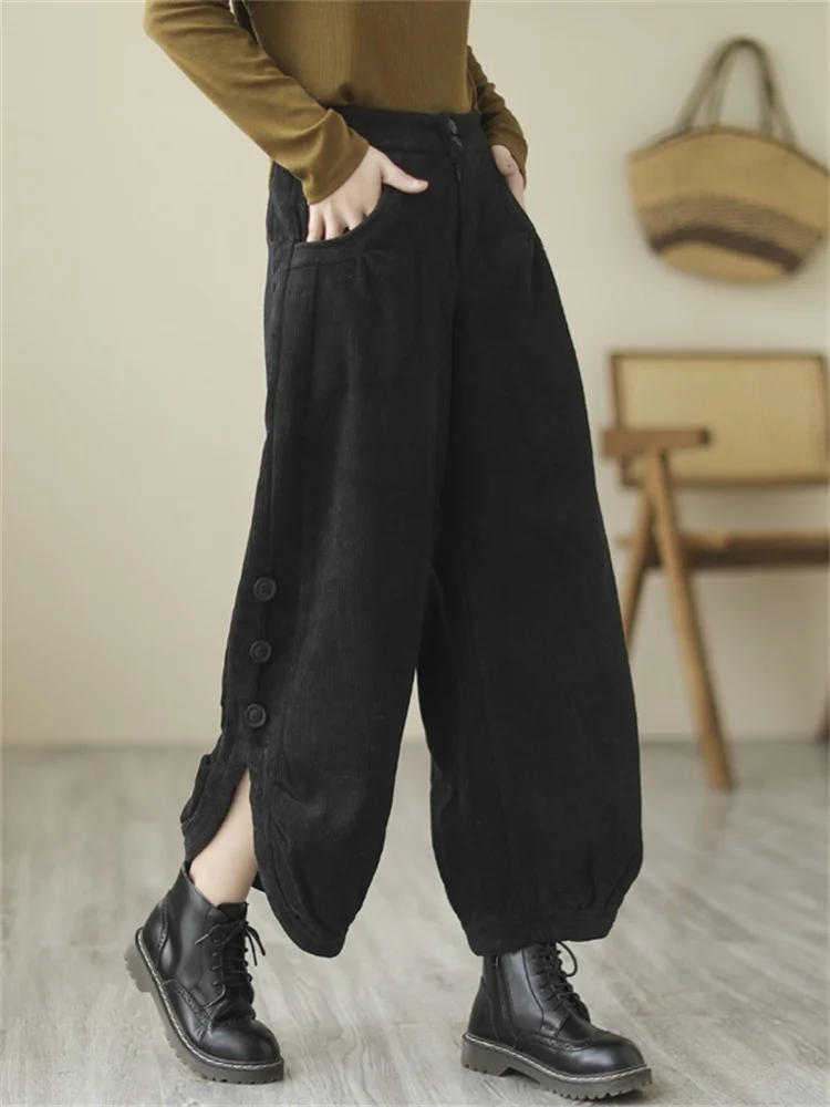 Oversized Korea Winter Velvet Corduroy Hig Waist Ankle Length Pant 2023  Women Harem Pants Ladies Casual Loose Vintage Trousers