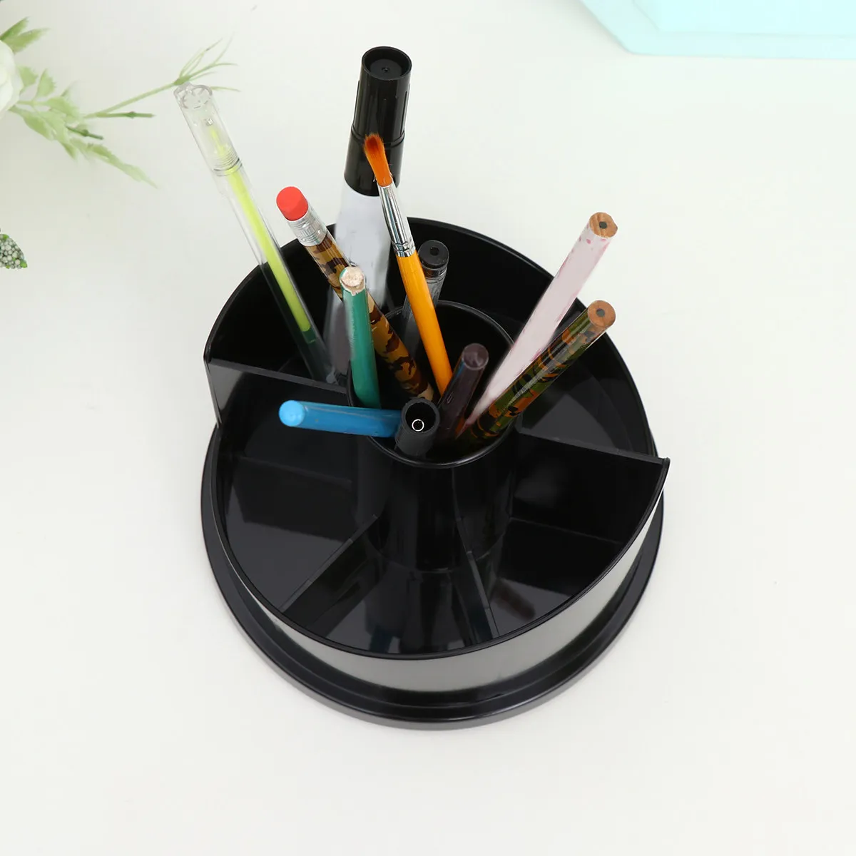 Black Rotatable Pen Container Premium Pencil Holder Desk Organizer for Home Office Use Ideal Birthday Christmas Gift for Adults
