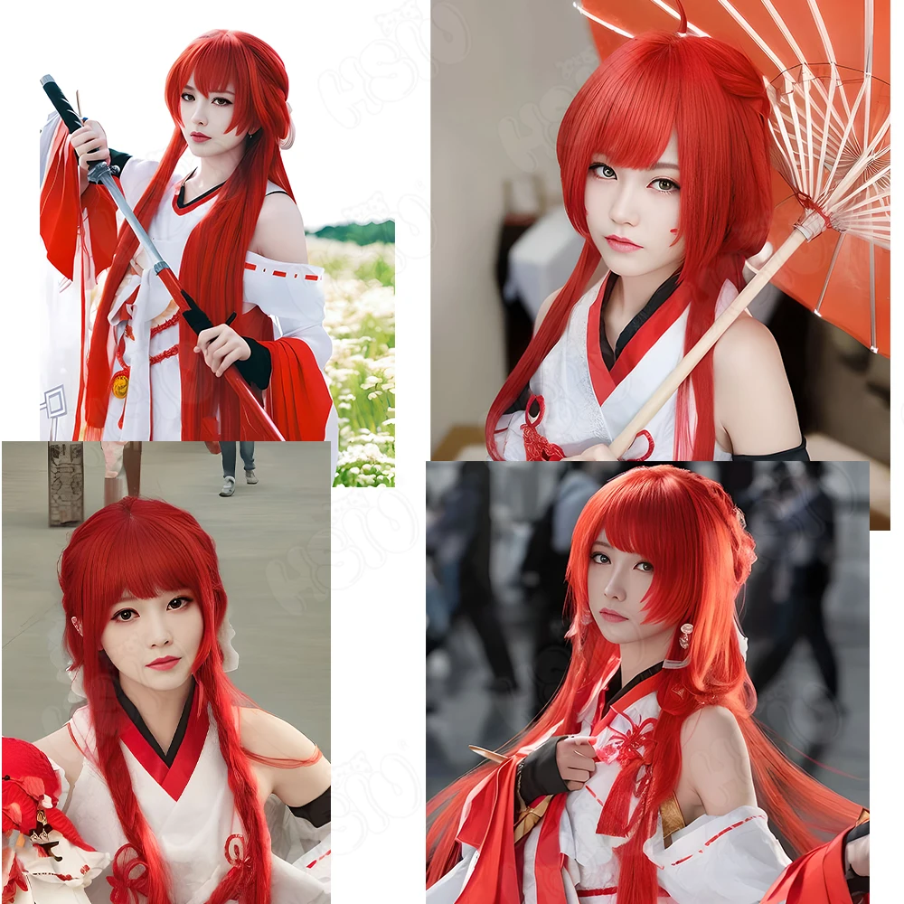 Uesugi Erii Cosplay Wig HSIU 100CM Special Red Long Hair Synthetic Wig+Wig cap Anime Dragon Raja Uesugi Erii Cosplay