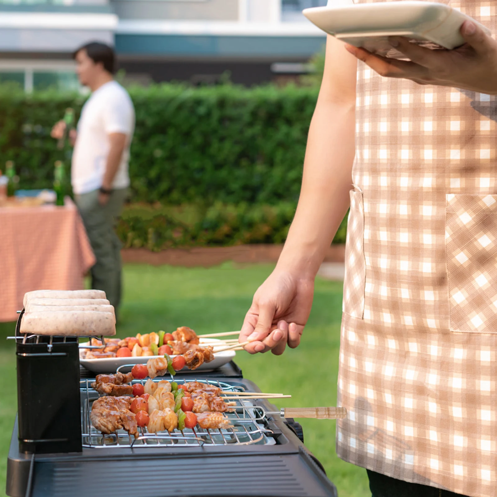 

3pcs Stainless Steel Bbq Skewers 2-Prong Roasting Forks Reusable Eco-Friendly Dishwasher Safe For Vegetables Meat Outdoor