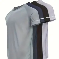 1/4 Pcs Summer Men's Leisure Sports Multicolor Quick-drying Short-sleeved Teens Loose Solid Color Running Fitness Playing T-shir
