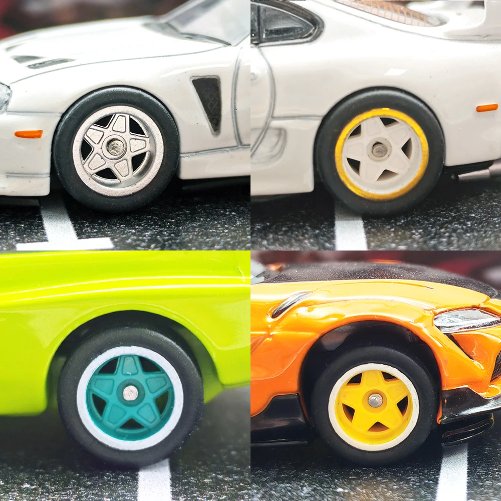 1/64 Piastic Wheels Alpine White Gold Line with Alternative Tires for Diecast Cars Hot Wheels Hobby Modified Parts 5 set/pack