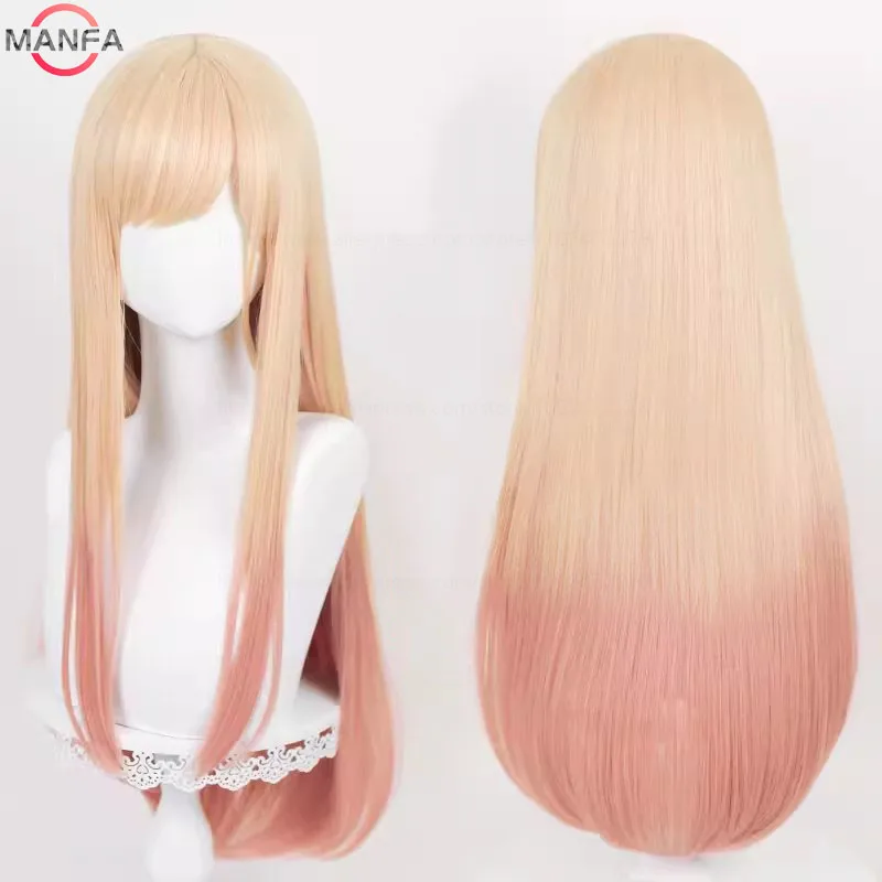 Anime Marin Kitagawa Cosplay Wigs  Long Straight Pink Dyed Gradient Heat Resistant Synthetic Hair+ Wig Cap