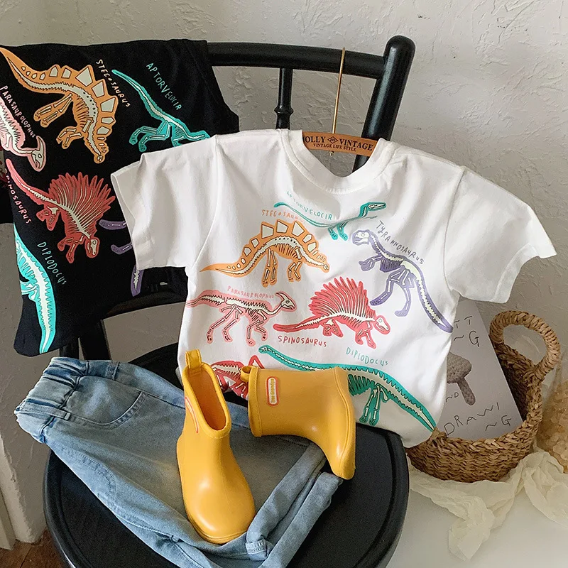 Children's Short Sleeve2024Summer New Children's Clothing Boy Cartoon LuminousTShirt Baby Western Style All-Match Top image 4