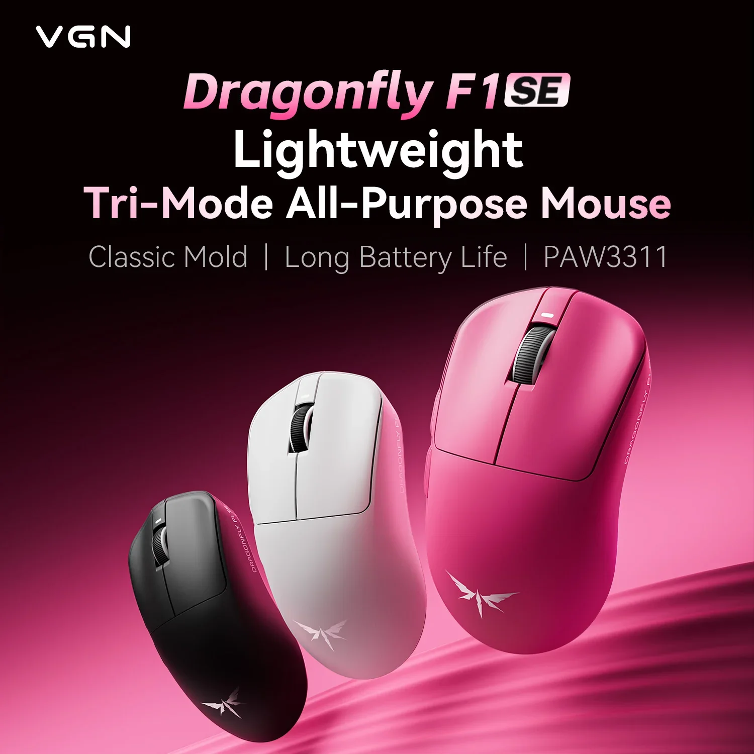 vgn-dragonfly-f1-se-ワイヤレスマウス、有線-24g-ゲーミングマウス、ノートパソコン用オフィスマウスをサポート、paw3311-センサー搭載