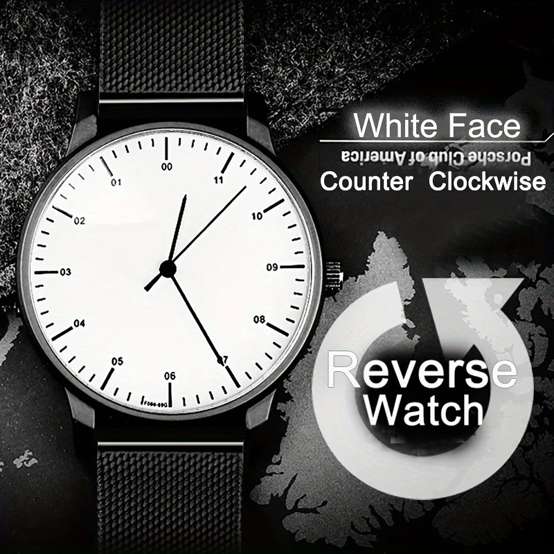 left hands cool men\'s wristwatch backwards simple stylish creative anticlockwise watch brief casual quartz fashion watch
