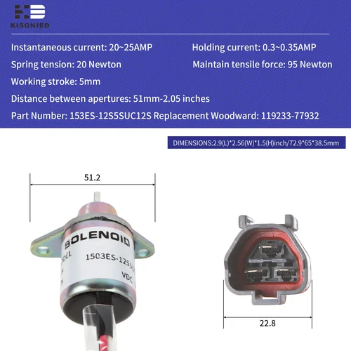 Imagen 2 del producto 1503ES-12S5SUC12S Solenoide de apagado de combustible de 12 V 119233 -77932 para el solenoide de parada del motor Yanmar de excavadora Hyundai Daewoo Komatsu