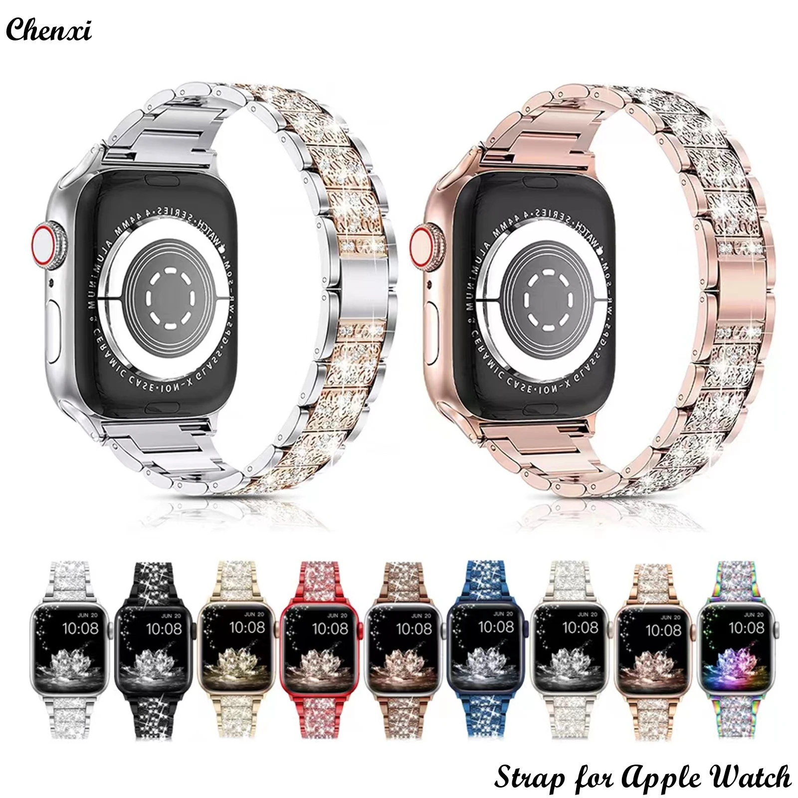 Light luxury metal strap for Apple watch band bracelet chain for iwatch series87654321SE Ultra bling 40/41 44/45mm men and women