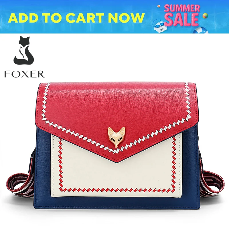 

FOXER Brand Women Fashion Crossbody Bag Lady Split Leather +PU Small Shoulder Bag Colorful Flap Cute Design Bag