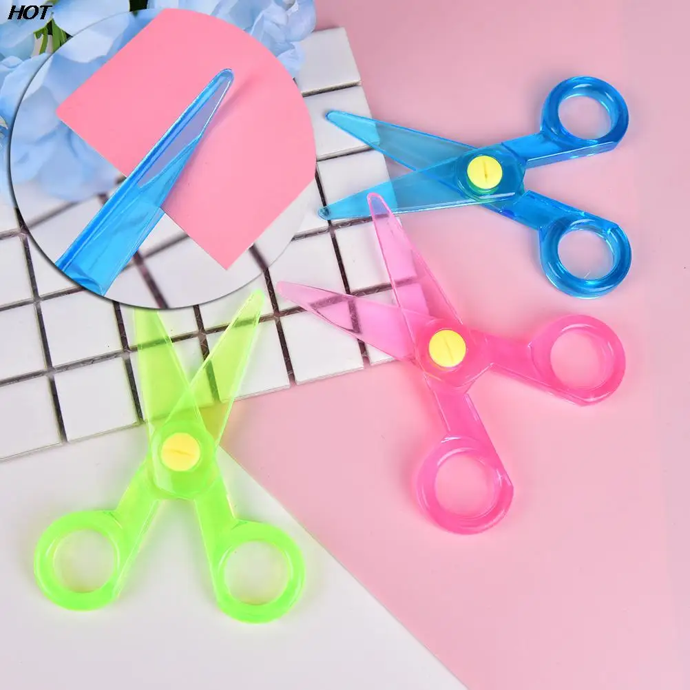 Mini Safety Plastic Scissors Round Head Safety Scissors Stationery Student Kids DIY Paper Cutting School Supplies Random Color