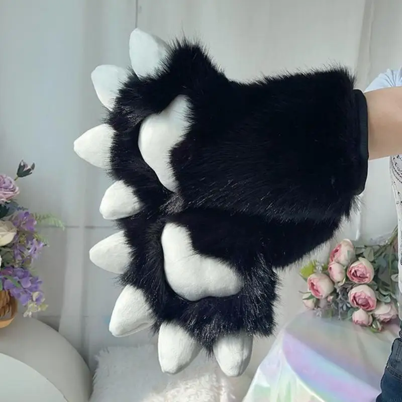 Plush Costume Gloves with Quick On-and-Off Wrist Fastening for Role-Play 6XDA