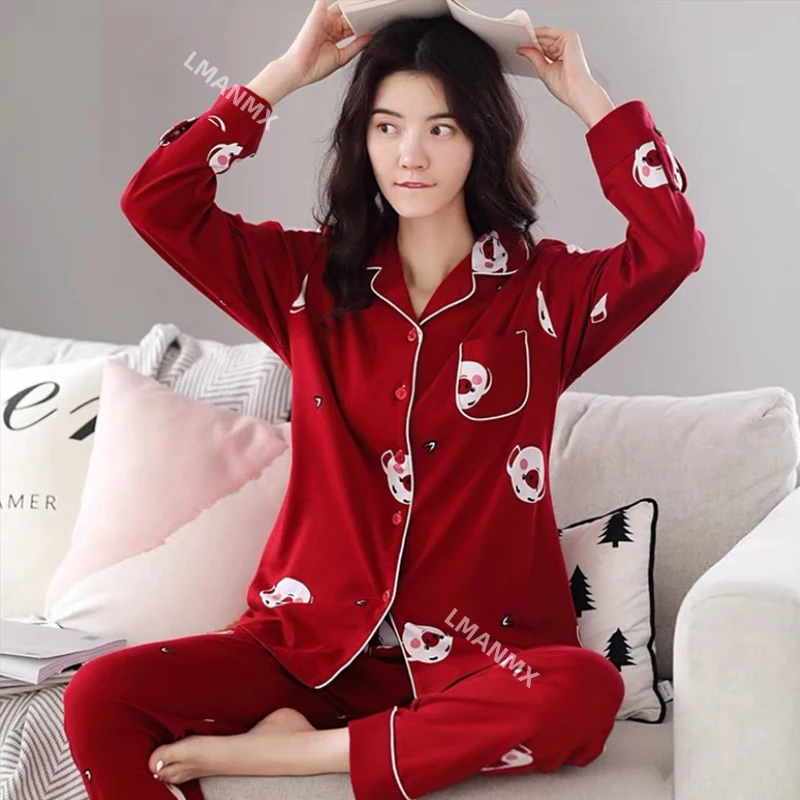 100% Cotton Pajama For Women Winter Soild Pink Pijamas Feminino Warm Sleepwear White  2021 Fashion Pure Cotton Pyjama Femme