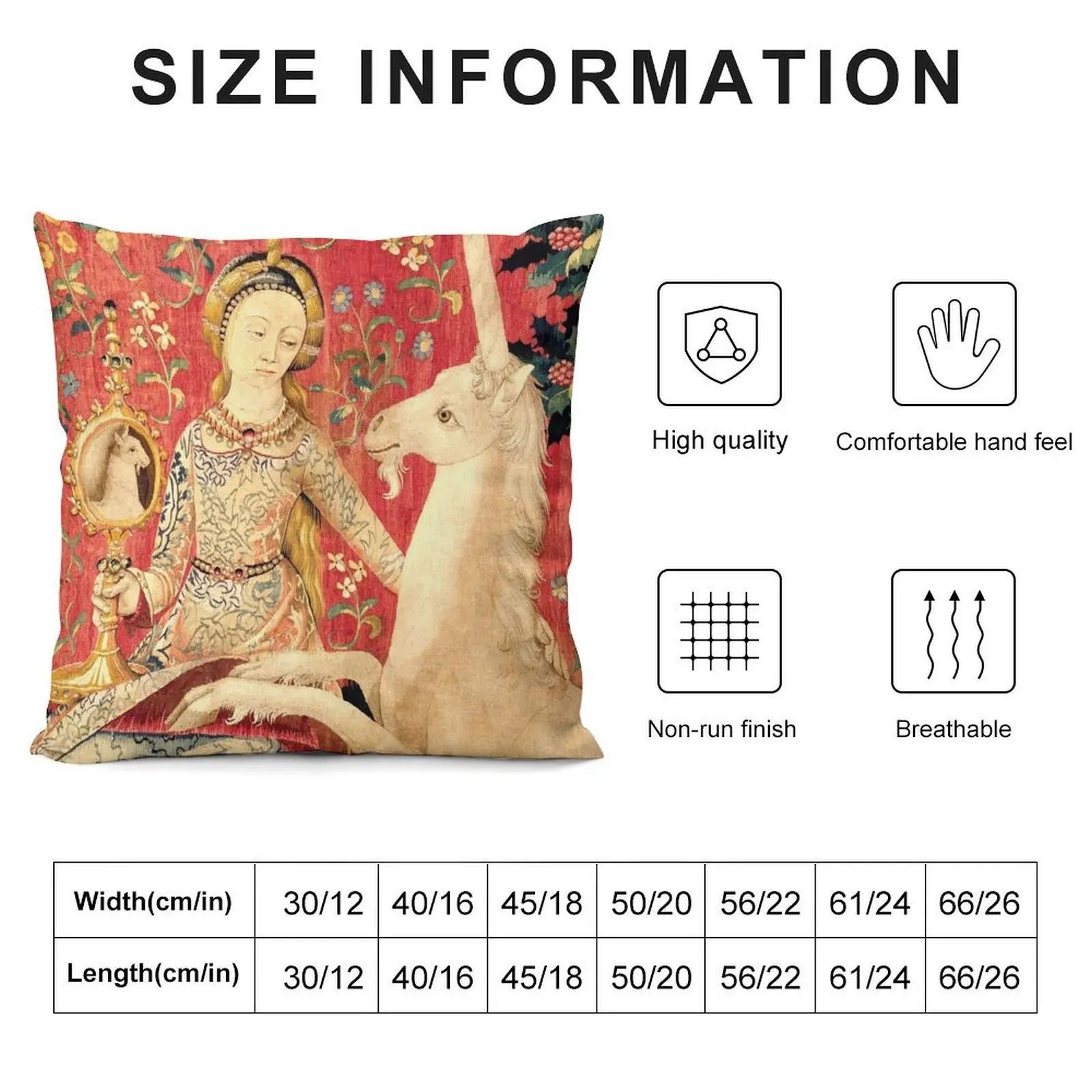 LADY AND UNICORN ,SIGHT Red Green Fantasy Flowers,Animals Detail Throw Pillow Pillow Cover christmas cushions covers pillow