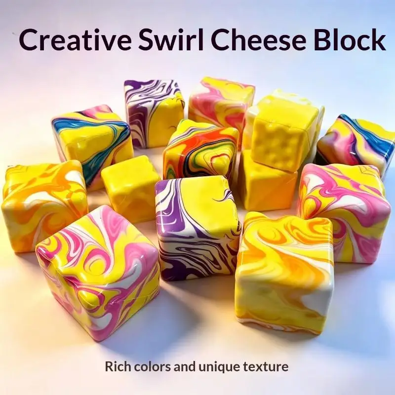 Colorful Marble Cheese Square Cube Squeeze Fidget Toy Slow Rebound Soft Texture Sensory Toy To Release Pressure For Daily Relax