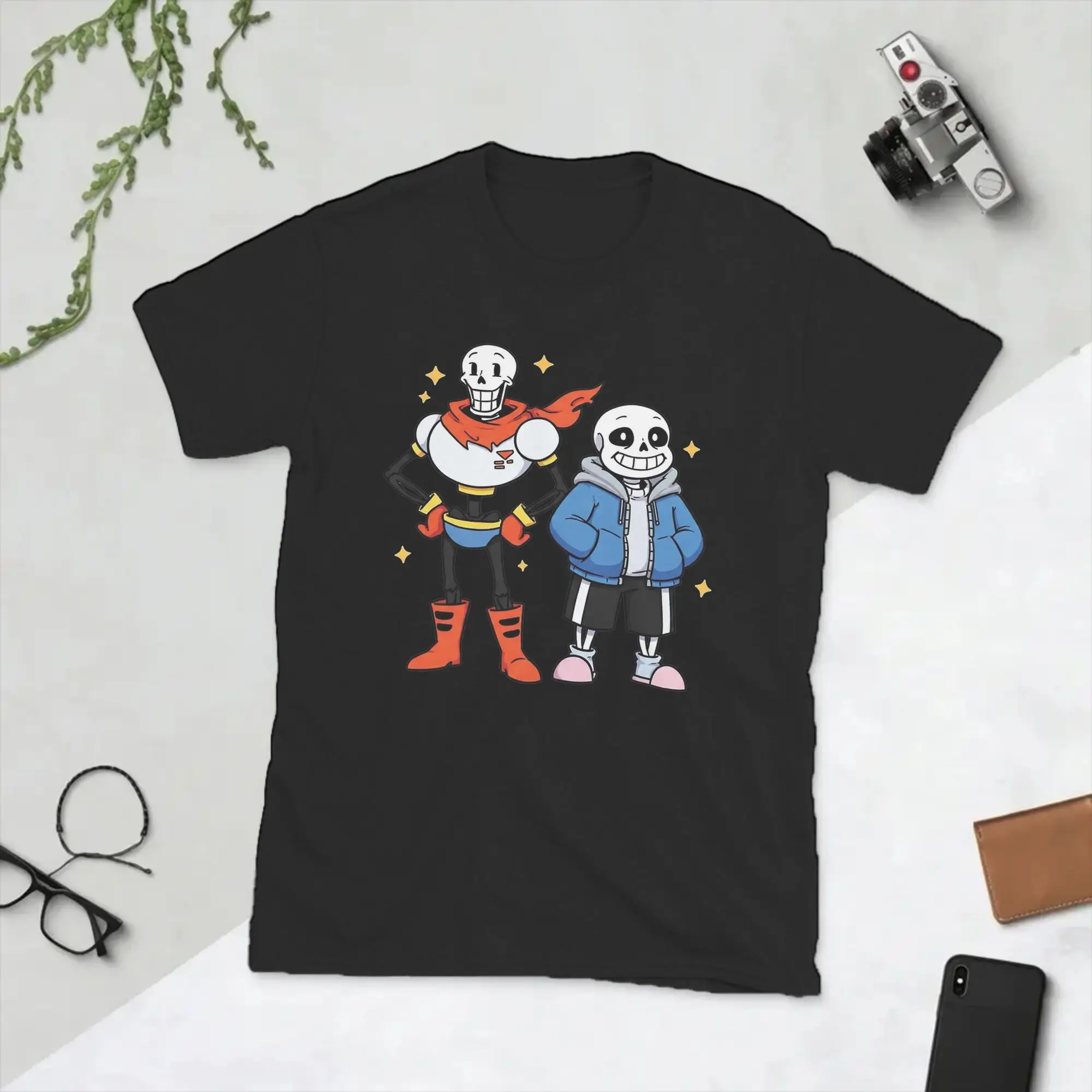 Humorous Undertales Papyrus and Sans T-Shirt for Men Crew Neck Cotton T Shirt  Short Sleeve Tee Shirt Summer Tops