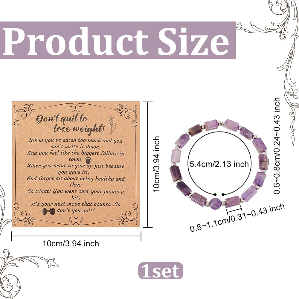 

Natural Amethyst Column Beaded Stretch Bracelet Gemstone Jewelry for Women Inner Diameter: 2-1/8 inch(5.4cm) 1Pc/set